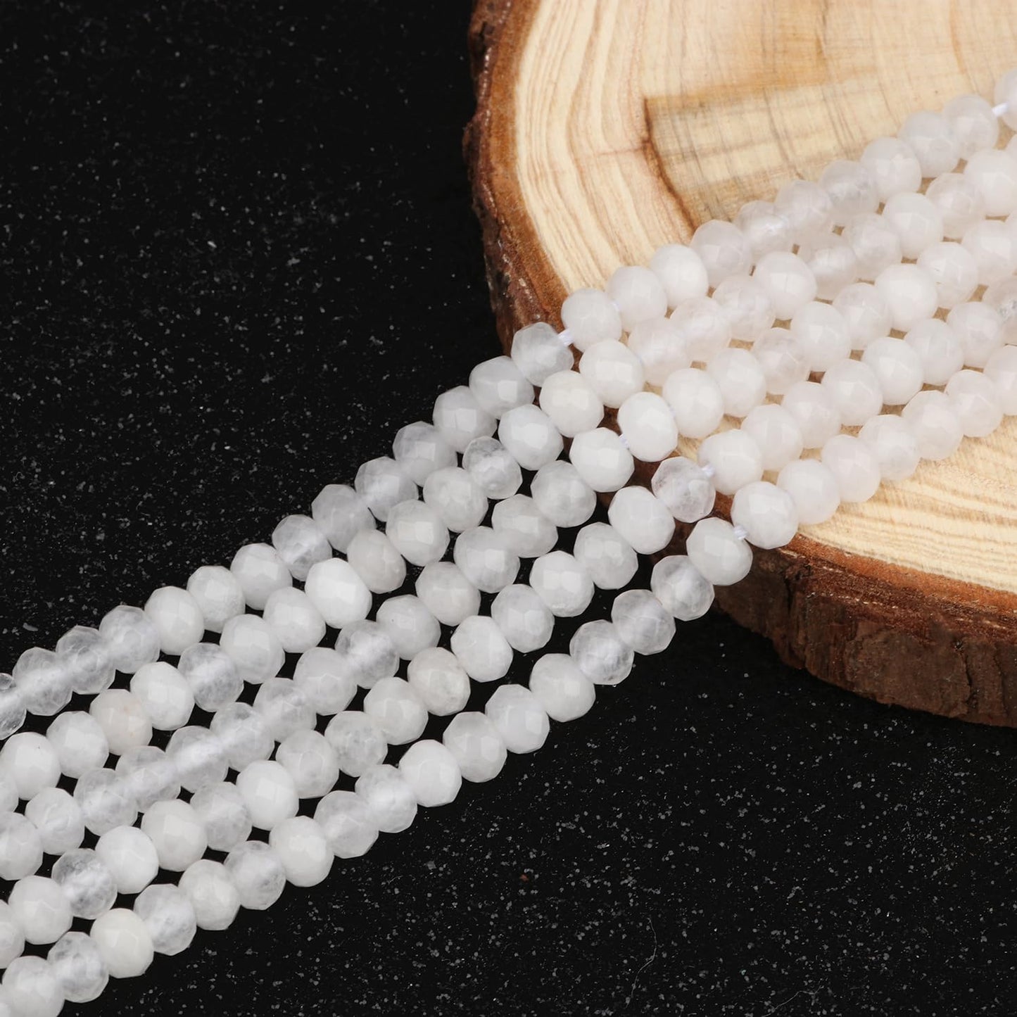 2 String 220PCS 3x5mm Natural White Jade Stone Beads for Jewelry Making, Songxi Facted Loose Gemstone Beads for DIY Bracelet Necklace Making Supplies with Energy Healing Chakra Power