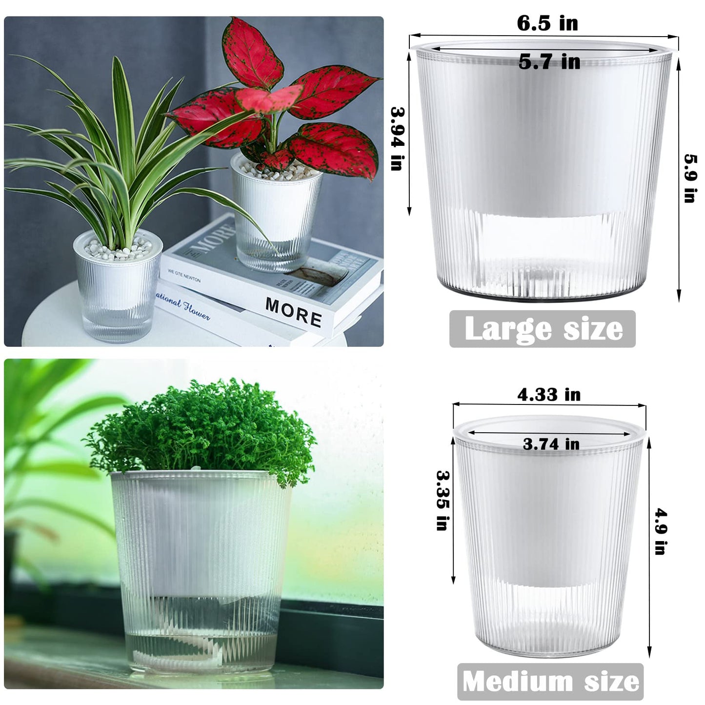 10-Pack 4.5 Inches Clear Self-Watering Pots for Indoor Plants Small Orchid Flower Pot Plastic Wick Planters for African Violet, Home Decor Pot
