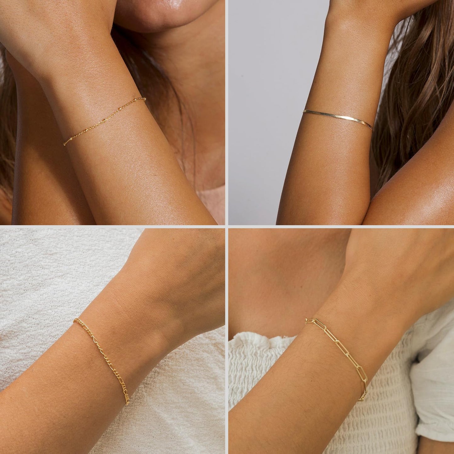 DEARMAY 14K Gold Plated Bracelets for Women Trendy Gold Jewelry Set for Women Cuban Link Chain Figaro Paperclip Rope Herringbone Bracelet Pack Gifts