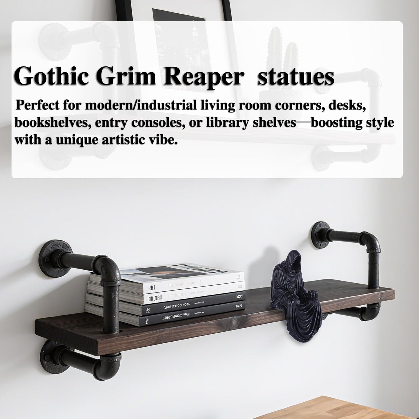 XIAOMAGG Mini Grim Reaper Figurine-Gothic Spooky Sculpture for Garden or Bookshelf,4.7 Inch Hand-Painted Resin Black Robe Mystery Halloween Decor Statue,Tabletop Gothic Decor Sitting Statues