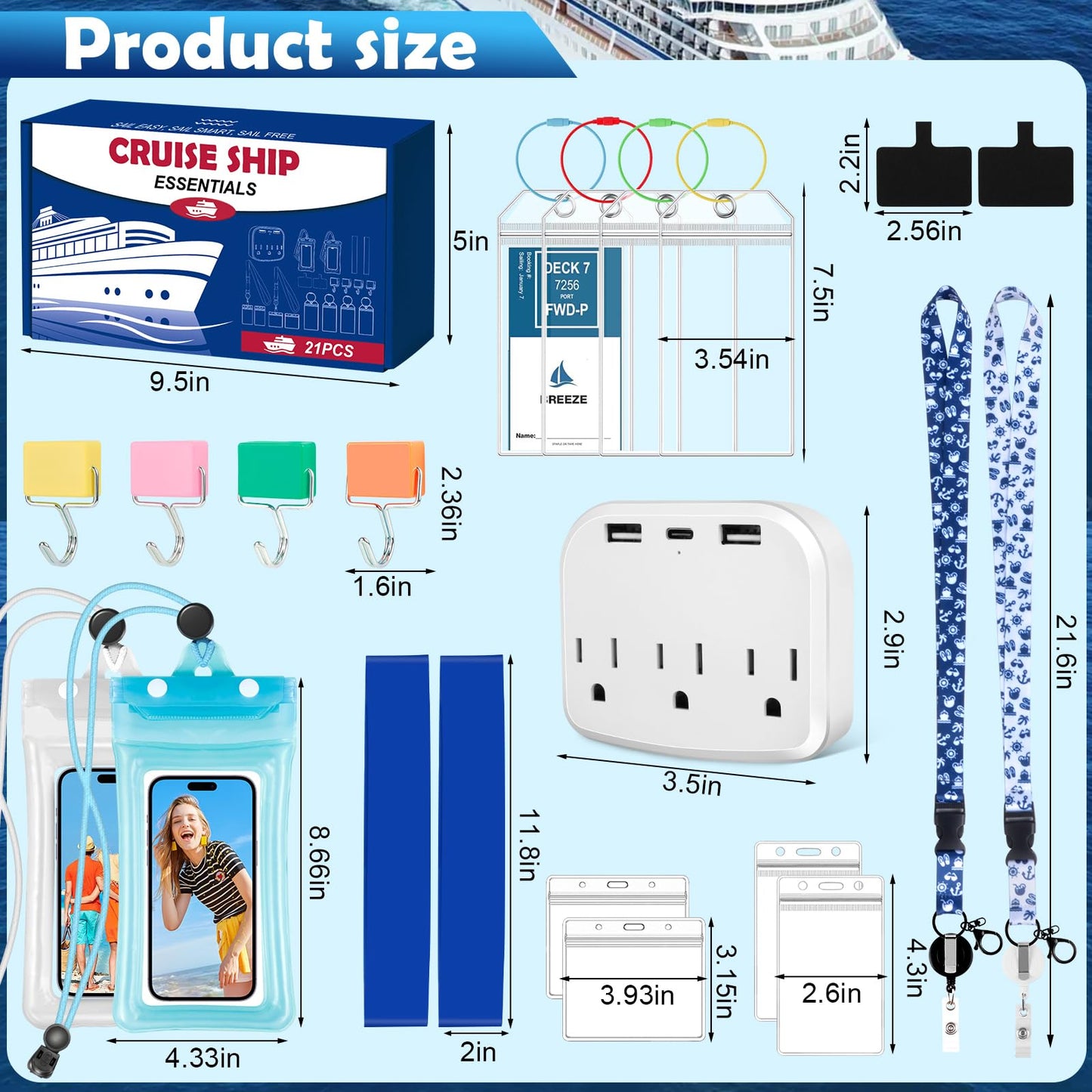 Cruise Essentials 2026 – Complete Cruise Must Haves Kit with Premium Waterproof Phone Pouches, Extra Magnetic Hooks, Non-Surge Power Strip, Lanyards, Luggage Tags & Gift Box Packaging