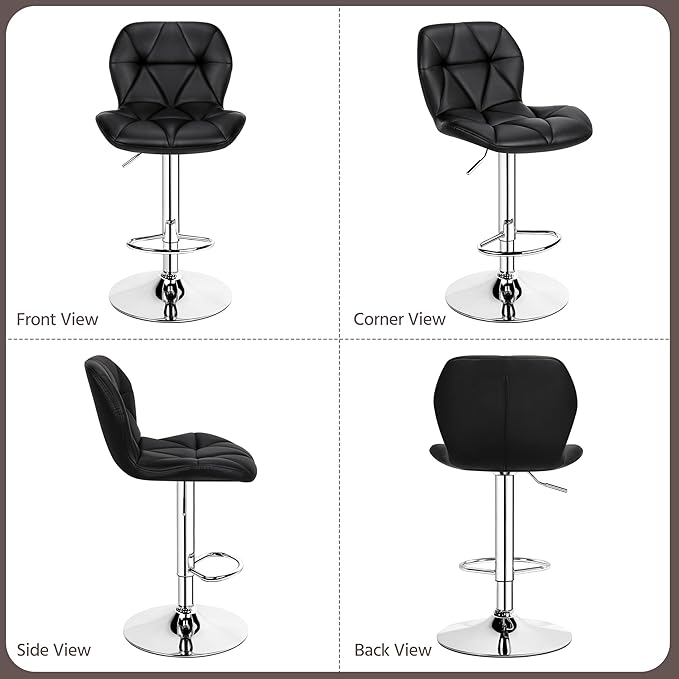 Yaheetech Bar Stools Set of 2, Modern Adjustable Kitchen Island Chairs, Black PU Leather Swivel Counter Stools for Bar, Kitchen Counter, Black