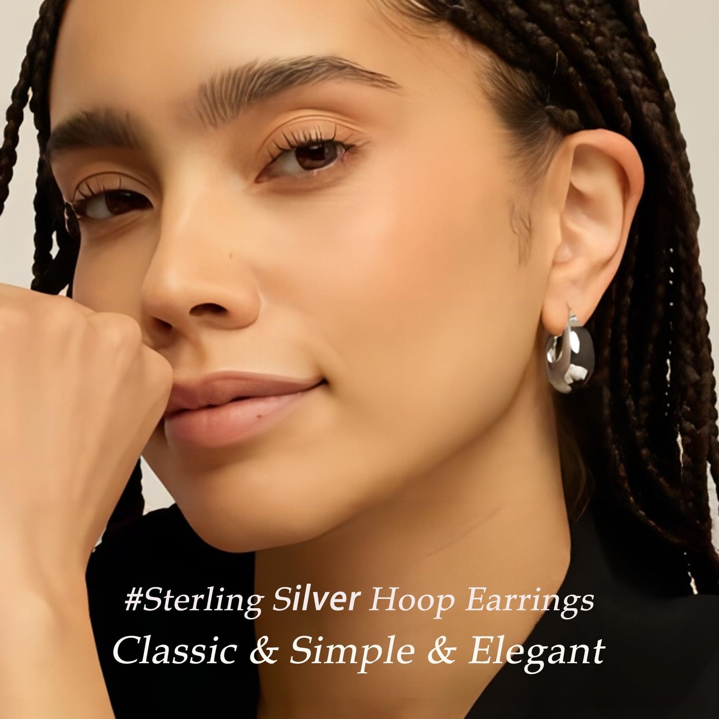 PABBEU Chunky Silver Hoops Earrings for Women, Hypoallergenic Lightweight 925 Sterling Silver Oval Hoop Earring, Sterling Silver Thick Hoop Earrings for Women (25mm)