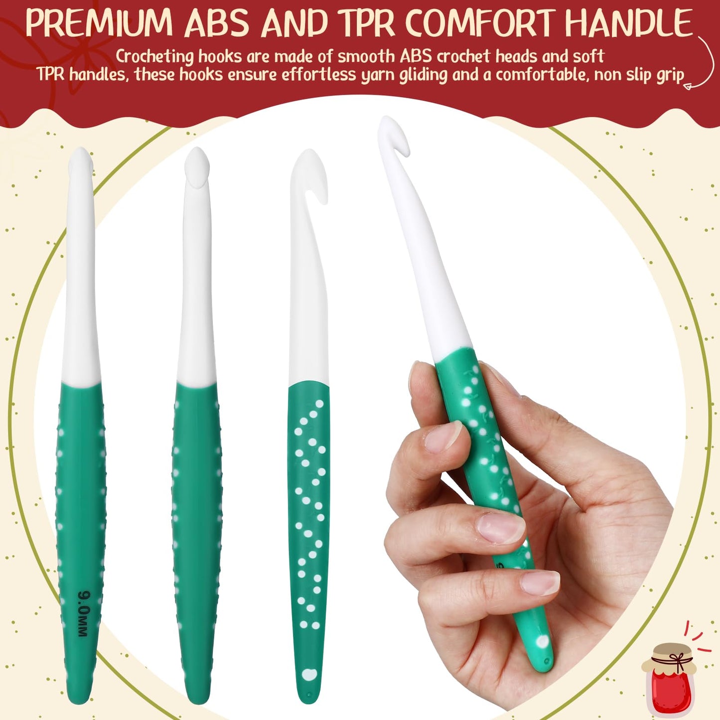 Rivvlive 30 Pcs Large Crochet Hooks Set 6 Sizes 6mm-12mm Colorful Crochet Hooks with Ergonomic Handles, Case and Knitting Needles Kit Supplies for Beginners Crafters DIY Handmade Crocheting Lover Gift