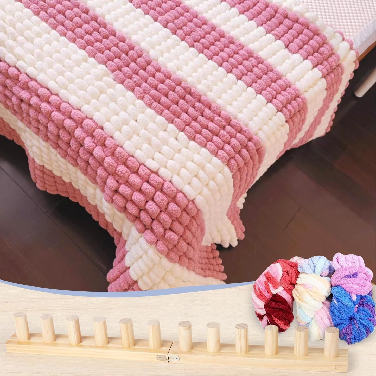 Xiyingcai 35.4" Wooden Chunky Knitting Blanket Loom Kit - Beginner-Friendly Hand Knitting Loom for Chunky Yarn, DIY Blanket Throw Weaving Loom for Adults