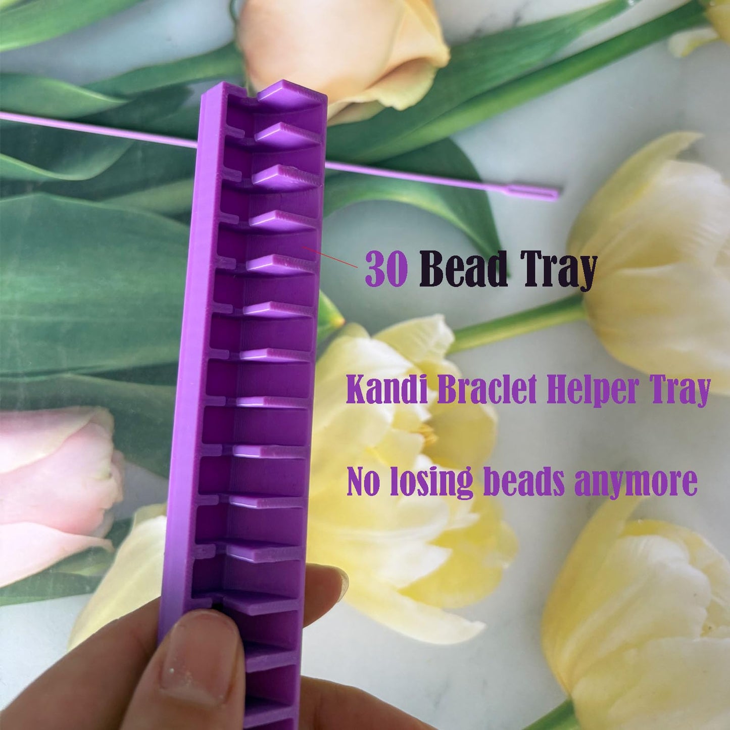 JILINWEI Kandi Braclet Helper Tray,Purple Bead Holder Making Tool with Bead Needles,30 Slots