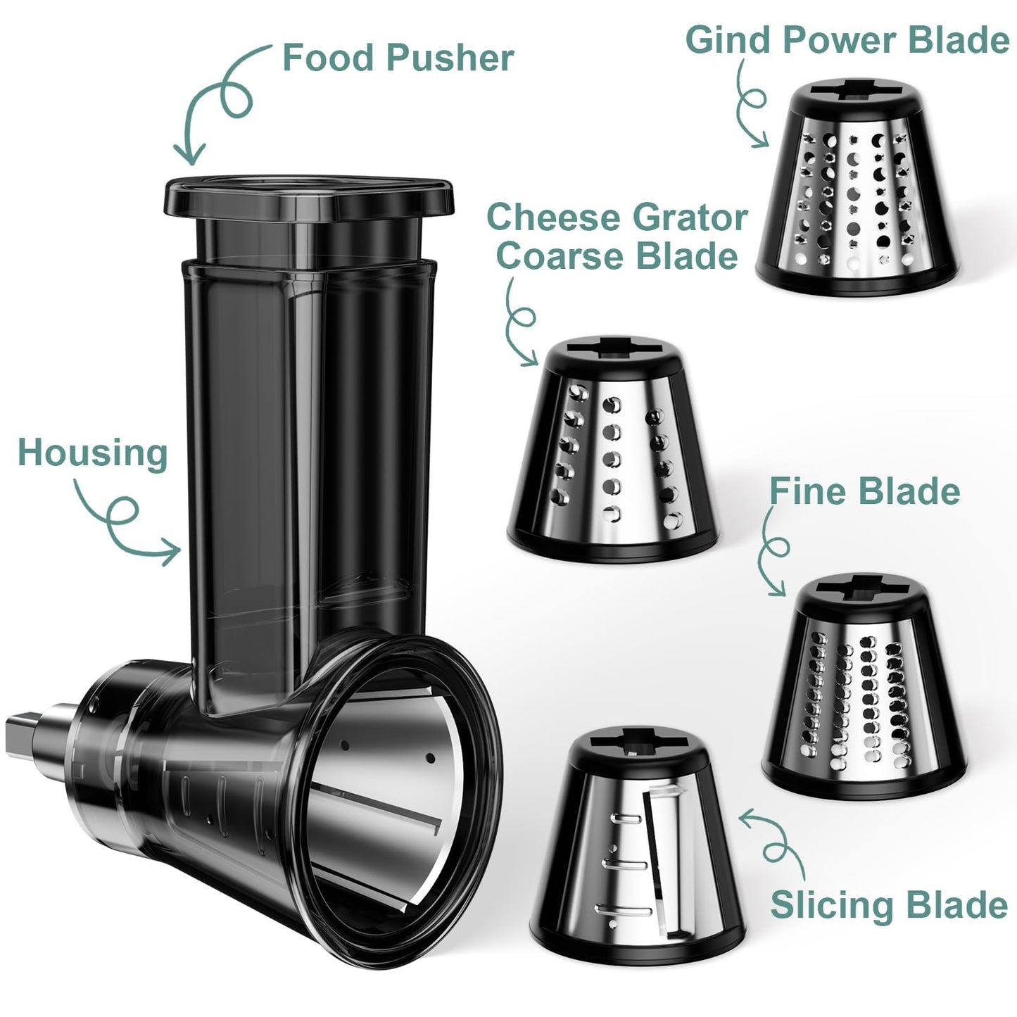 Slicer Shredder Attachment for Kitchenaid Stand Mixer, Salad Machine with Vegetable Slicer, Salad Maker, Food Slicers Cheese Grater Attachments for Kitchenaid Mixer Dishwasher Safe, Black