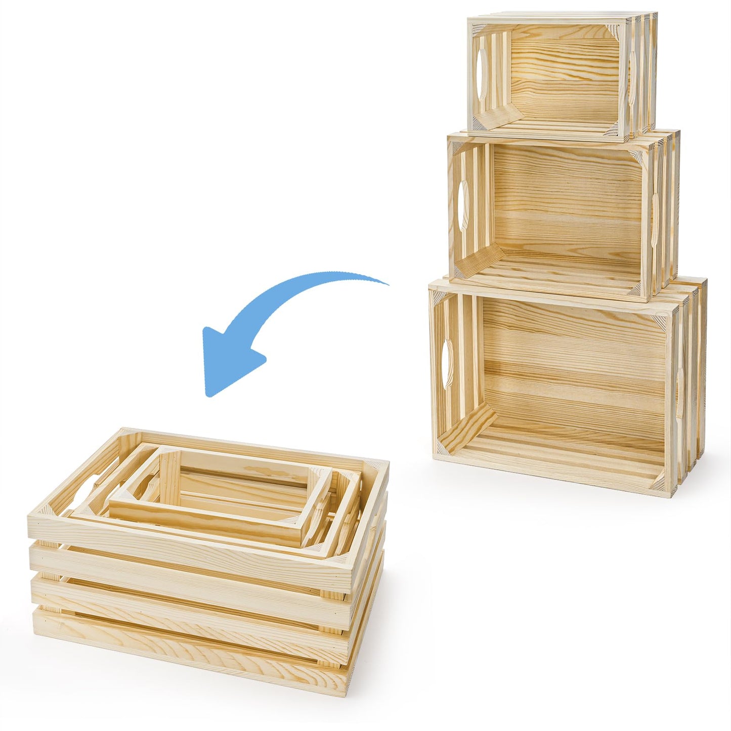 ZENFUN 3 Pack Wooden Nesting Crates with Handles, Decorative Hand Crafted Wood Box Nesting Crate Farmhouse Storage Basket Container for Display and Organization, Home Centerpieces