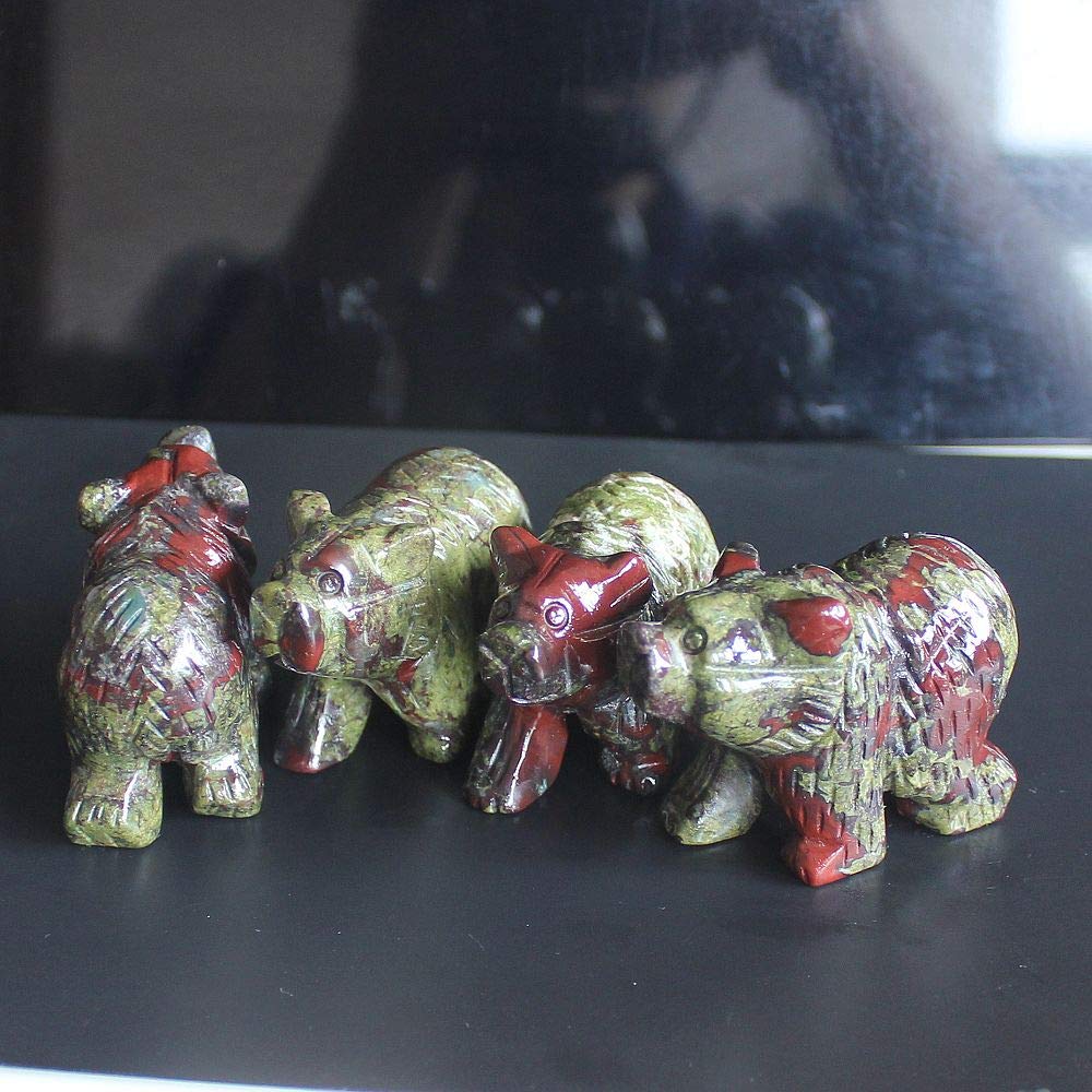 Generic, 2 Inch Hand Carved Mixed gemstom Crystal Quartz Bear Animal Figurine Animal Carving (Dragon Blood Jasper)
