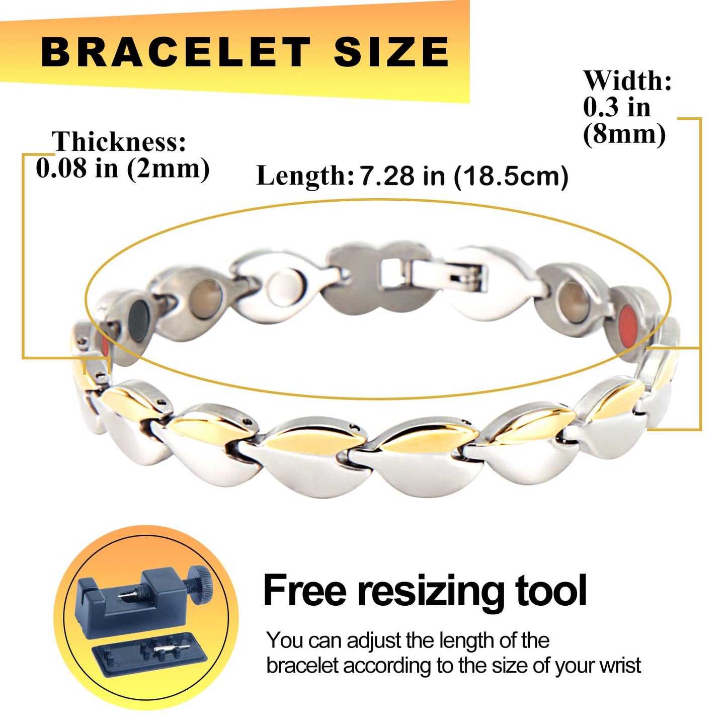 KYOSI Magnetic Bracelets for Women Stainless Steel Magnet Bracelet Special Jewelry with Sizing Tool Mothers Day Gift