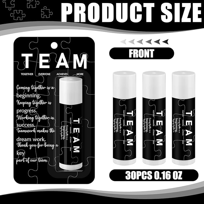 30 Pack Christmas Employee Appreciation Gift Lip Balms Bulk Staff Teacher Team Volunteer Thank You Gift Thanksgiving Christmas Appreciation Party Favor for Women Men(Team,Black)