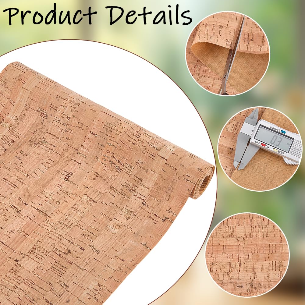 CALFOVERA Natural Cork Sewing PU Leather Fabric Sheets by The Yard 48.98 x 8.03 inch Sandy Brown Textured Embellished Craft Sheet Roll for Earrings and Other HandCrafts DIY Projects