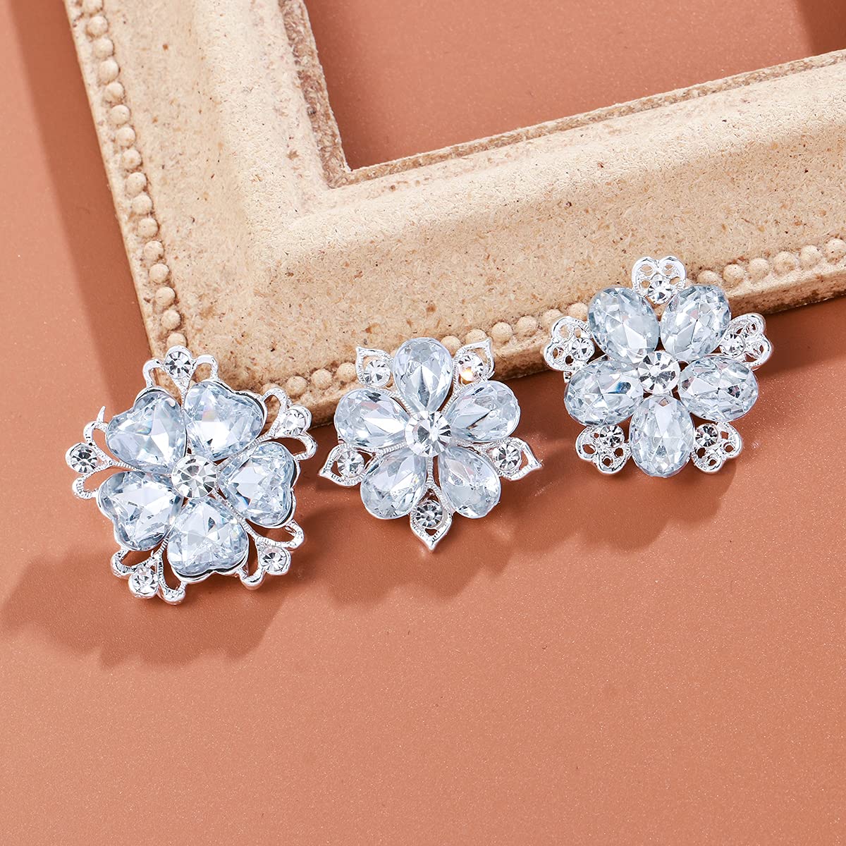 MEEDOZ Women's Lot 12pcs Crystal Rhinestone Marquise Teardrop Flower Brooch Pin Set For Wedding (Silver)