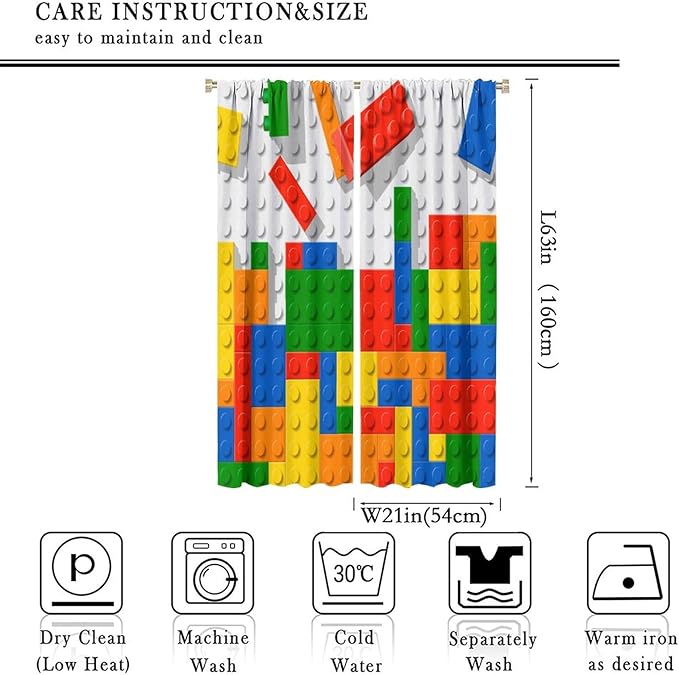 Building Blocks Toy Curtain Rod Pocket Children's Nursery Abstract Outline Colorful Plastic Toy Brick Geometric Print Pattern Curtain Boys Girls Bedroom Playroom 2 Panels 42x63in