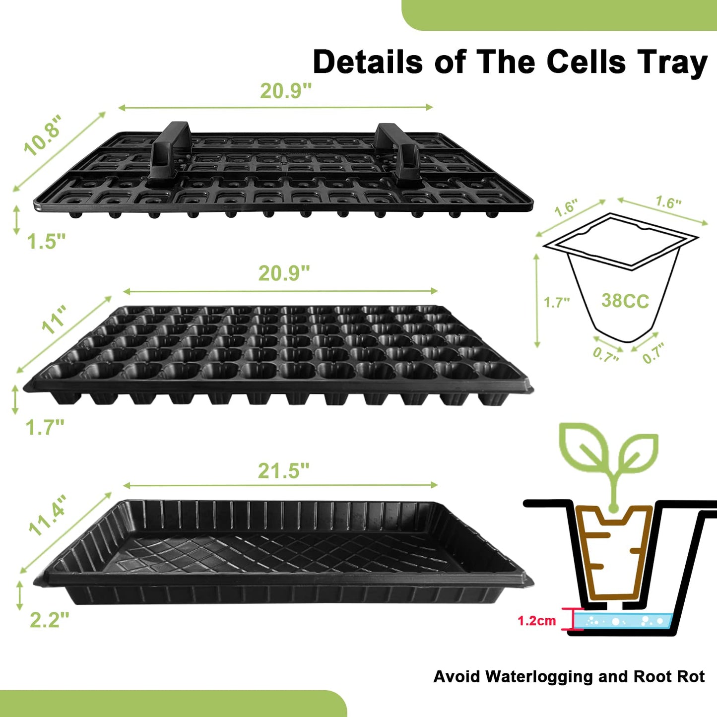 LARNORJE 72 Cell Seed Starter Trays with Dibber – 20 Pack Reusable Seedling Trays for Germination Propagation, 72 Hole Soil Digger for Quickly Setting Out, Gift for Gardener.