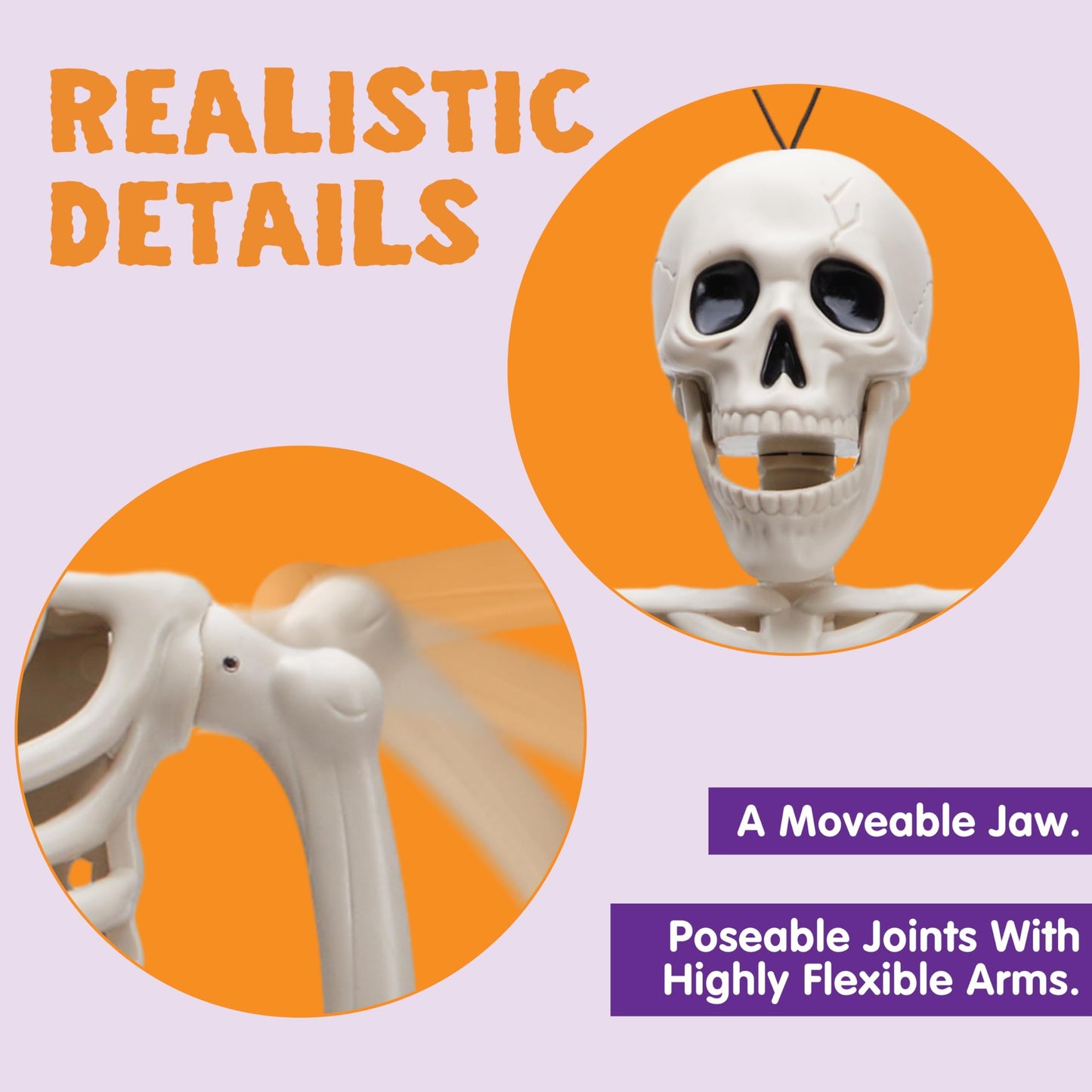 JOYIN 5 PCS Posable Halloween Skeleton Decor 16 Inches, Full Body Posable Joints Hanging Skeletons for Halloween Decorations, Graveyard Props, Haunted House Accessories, Spooky Scene Party Favors