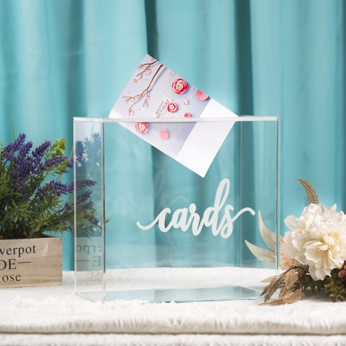 10” Acrylic Card Box - Wedding Card Box for Reception, Birthday, Party, Money Box, Wishing Well, Graduation Party, Elegant Large Clear Card Box-ACB001