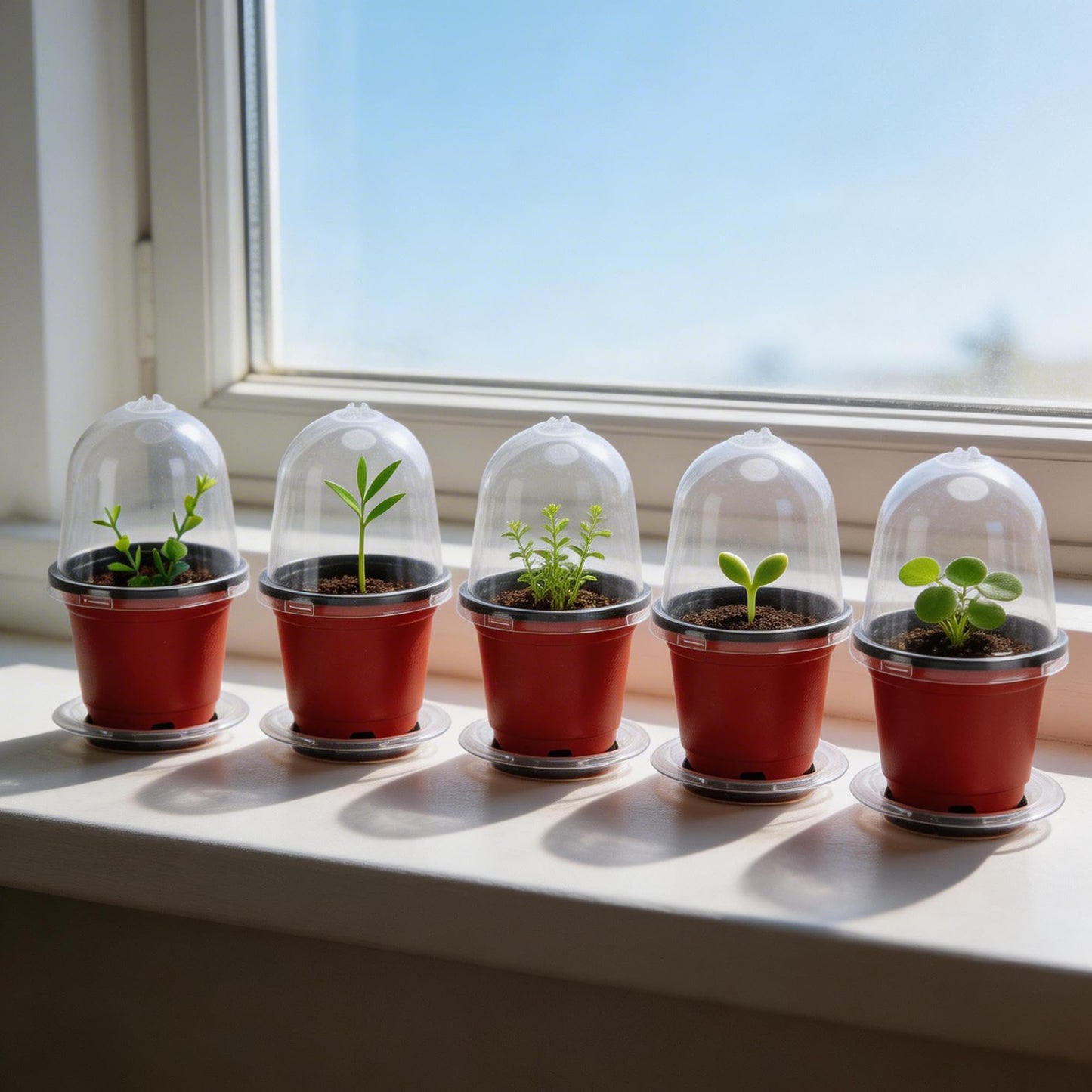 EBaokuup 10 Pack Self Watering Seed Starter Pot, 3 Inch Automatic Watering Plant Nursery Pots with Humidity Dome, Red Self Watering Nursery Pots for Potted Plants Seed Germination