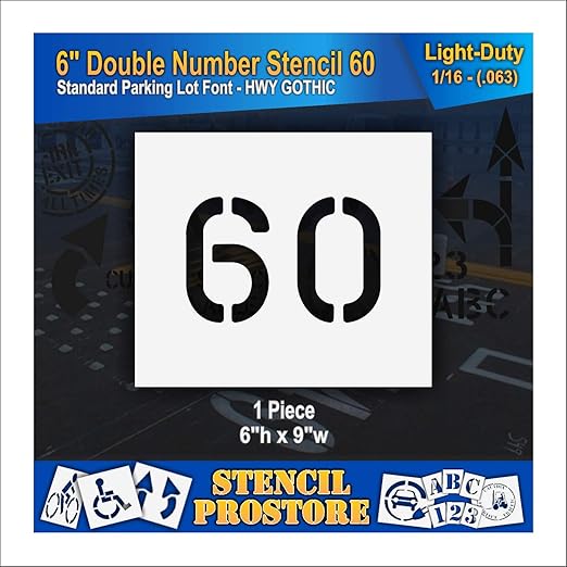 Pavement, Curb, and WheelStop Stencils - 6 inch Double Number Stencil - (60) - 6" x 9" x 1/16" (63 mil) - Light-Duty