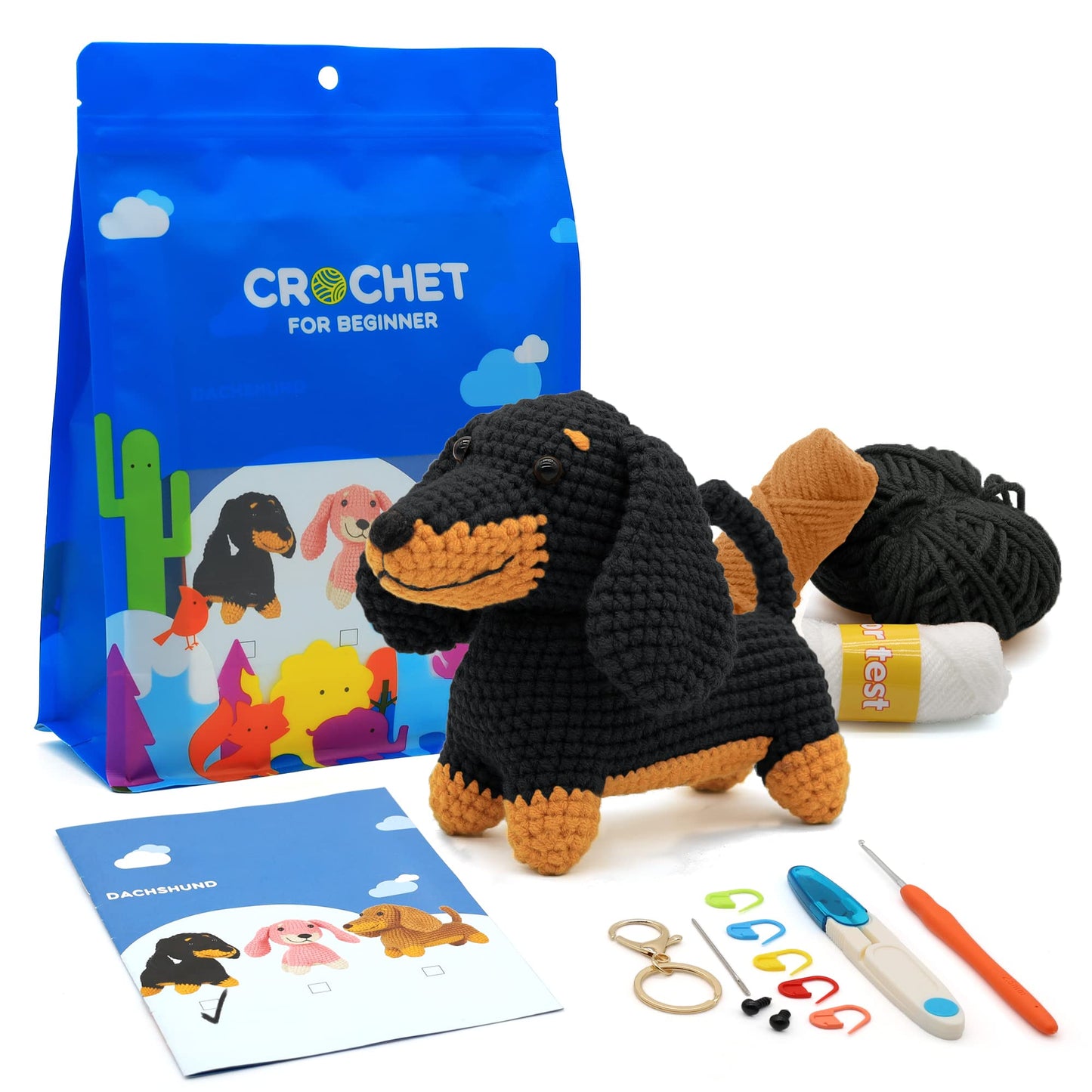 Nikolle Crochet Kit for Beginners with Step-by-Step Video Tutorials Crochet Animal Kit Crochet Starter Kits for Adults Kids - Dachshund(Black)
