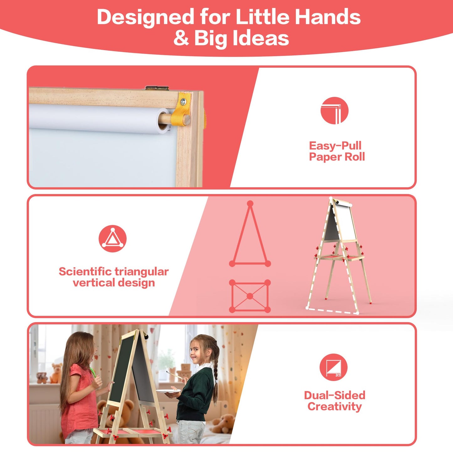 Joyooss Art Easel for Kids Easel, Foldable Toddler Easel for Painting Double Sided Whiteboard & Chalkboard, Standing Drawing Board with Paper Roll Children Easel for Kids Ages 2-4 4-8 8-12