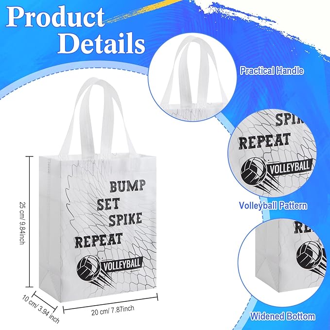 Wesnoy 24 Pcs Volleyball Tote Bags Bulk Reusable Non Woven Volleyball Gift Bags with Handles Black and White Party Favors Practice Supplies for Sports Theme Birthday Party