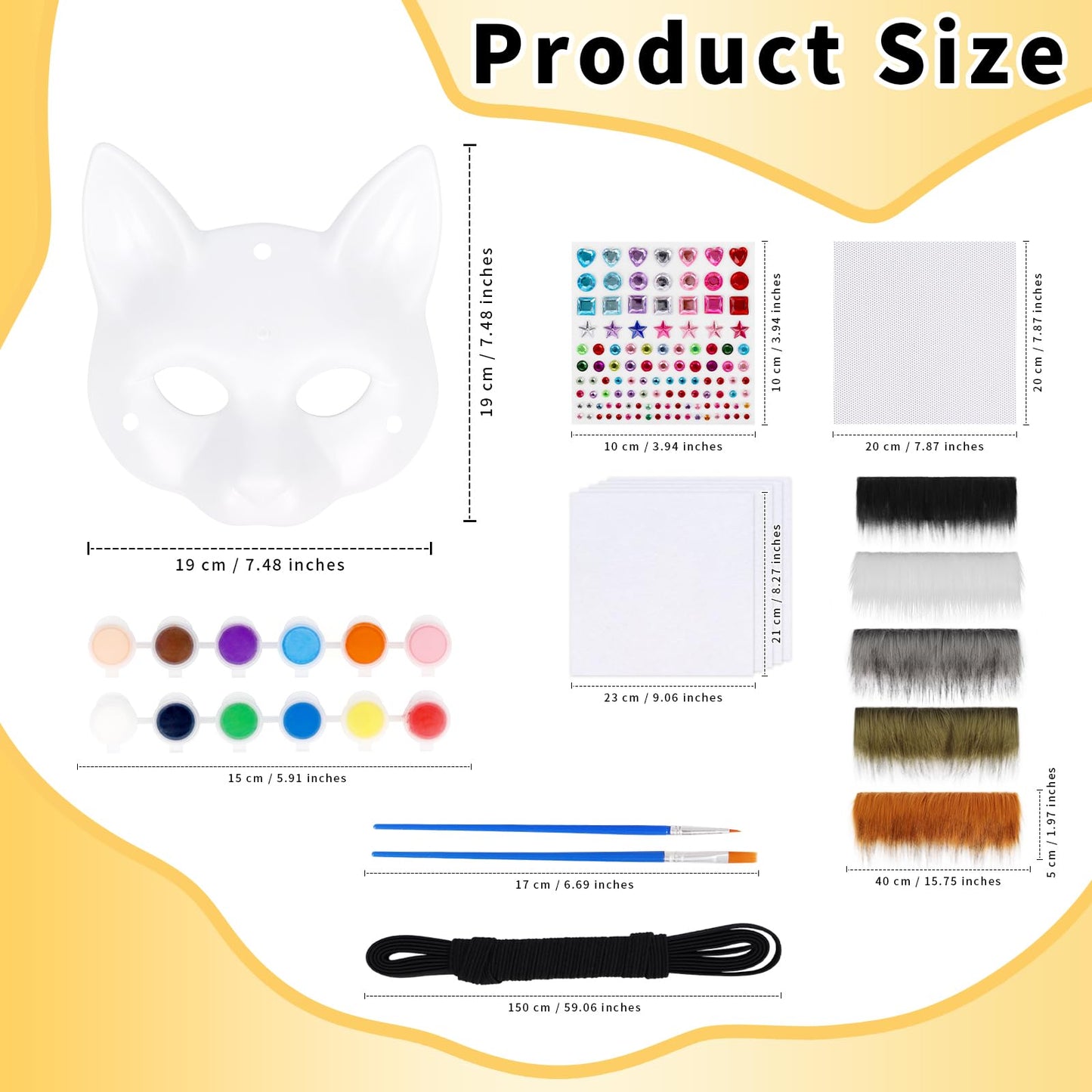 YLOVEFUR DIY Cat Fox Mask Set with Eye Meshes Stickers Faux Fur Fabric Strips for Halloween Masquerade Cosplay Party