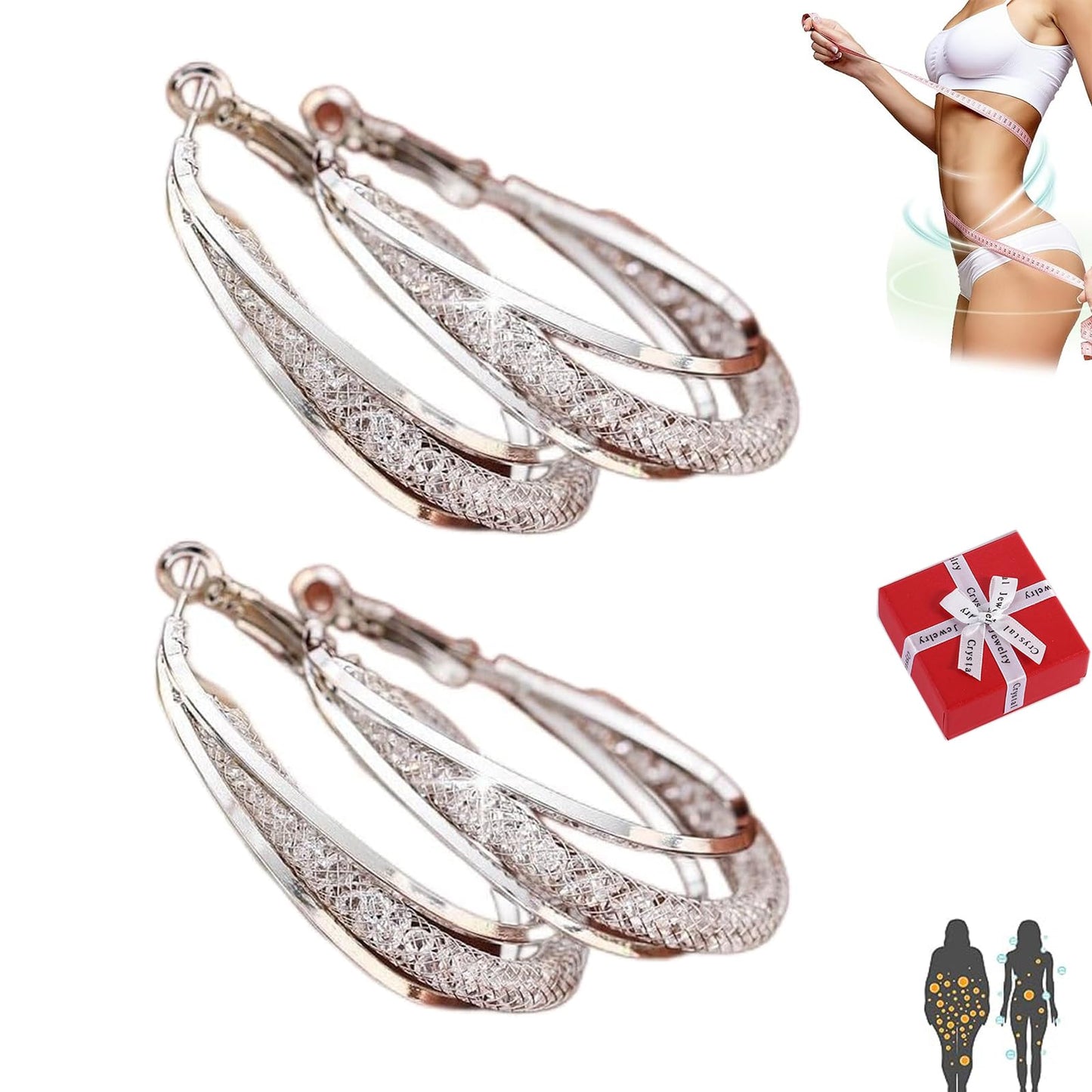 Lymphatic Fashion Oval Earrings,Lymphatic Activity Hoop Earrings (2Pirs Silver)