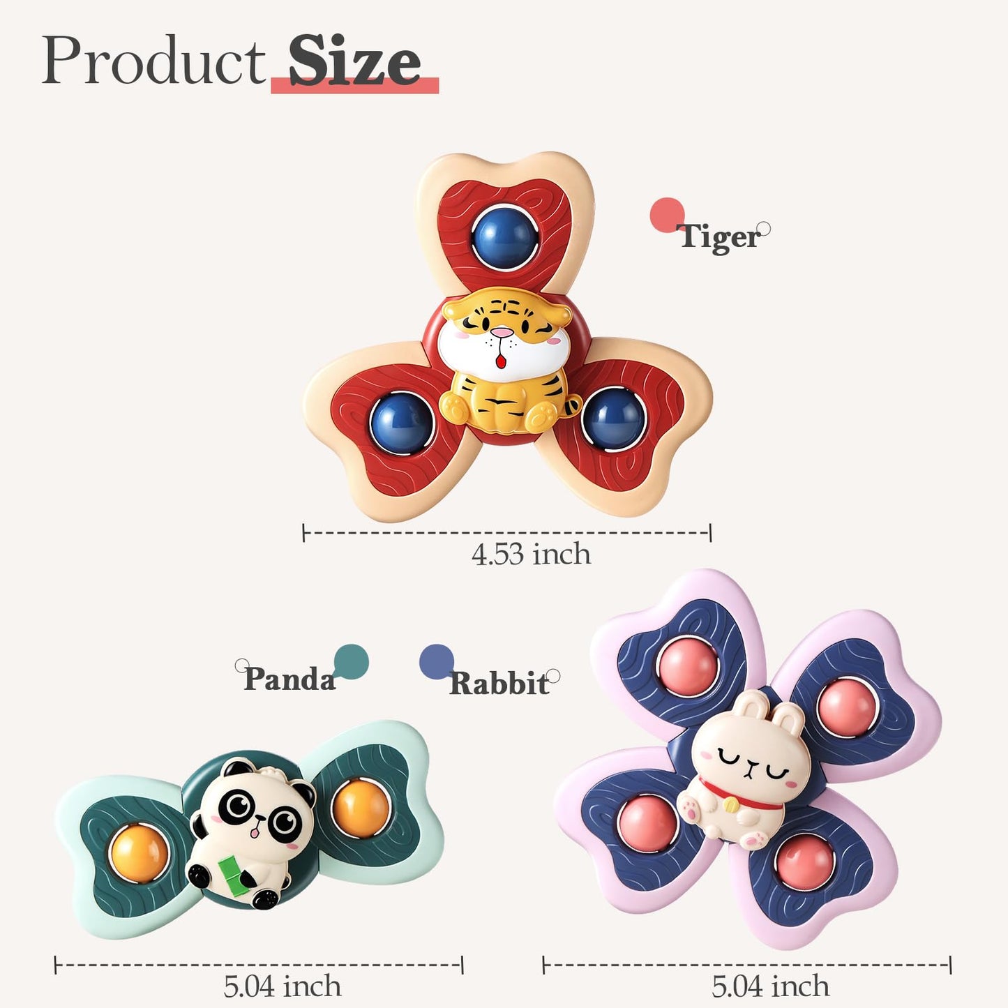 ALASOU 6 PCS Suction Cup Rotating Toys(3 Farm+3 Panda) for Infant and Toddlers