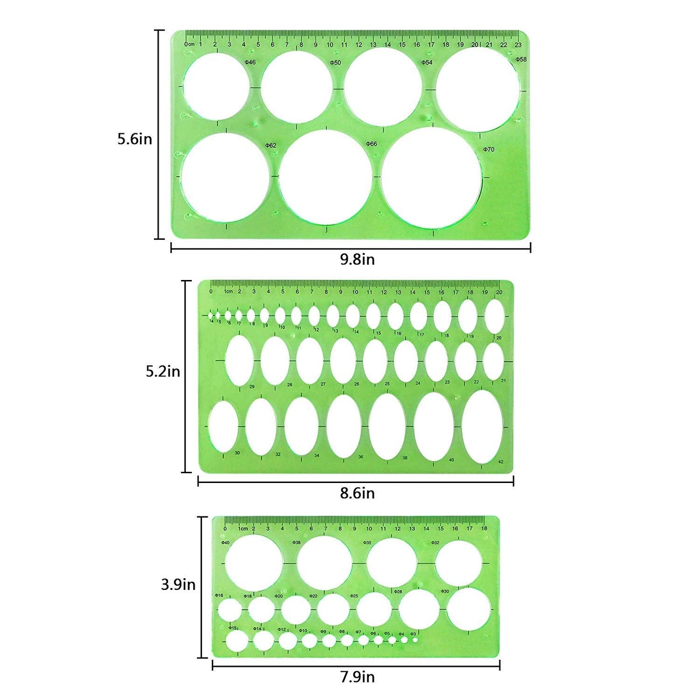 Onwon 10 Pieces Drawings Templates Stencils Measuring Templates Clear Green Plastic Geometric Rulers Draft Rulers for Drawing Engineering Drafting Building School Office Supplies
