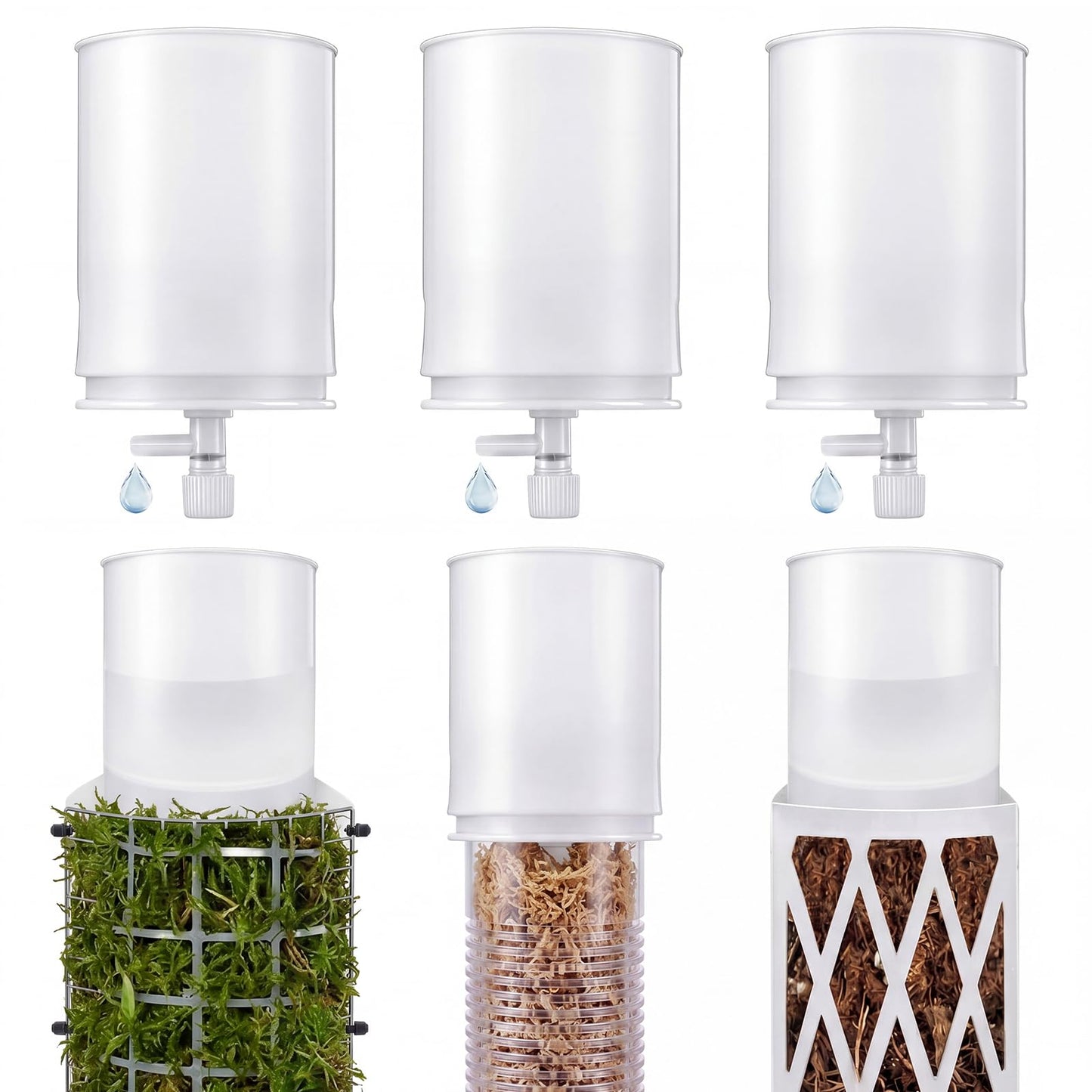 SiliFine 6 Pcs Moss Pole Watering Dripper Adjustable Self Watering Planter Insert with Flow Control Long Lasting Moisture Consistent Dripper Spike with Transparent Reservoir for Monstera Epipremnum
