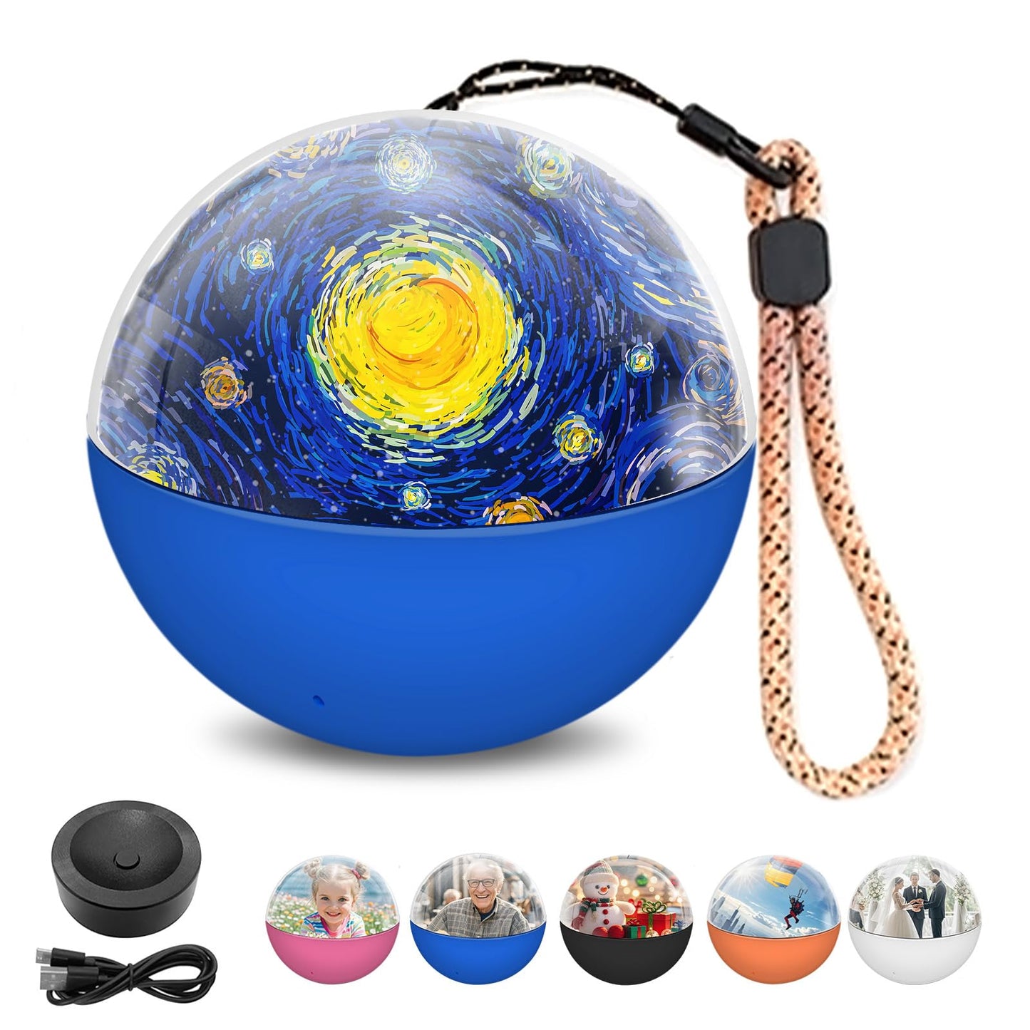 Memory Sphere Lamp, Crystal Ball Video Player 2.8" Memory Orbs Ornament 4GB Uploadable Videos & Photos, Personalized Unique Desk Night for Couples Friends Birthday Christmas (Blue Memory Orb WIFI)
