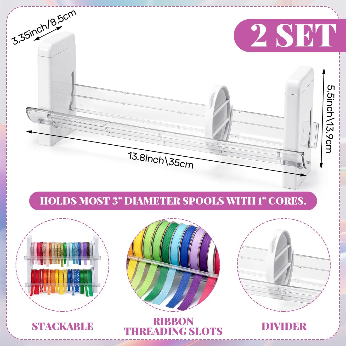 Kathfly 2 Set Plastic Ribbon Spool Holder Ribbon Rack for Craft Room Storage and Organization Washi Tape Organizer for Sewing Craft Wreath Crochet Roll Florist Arts Wrapping Gift