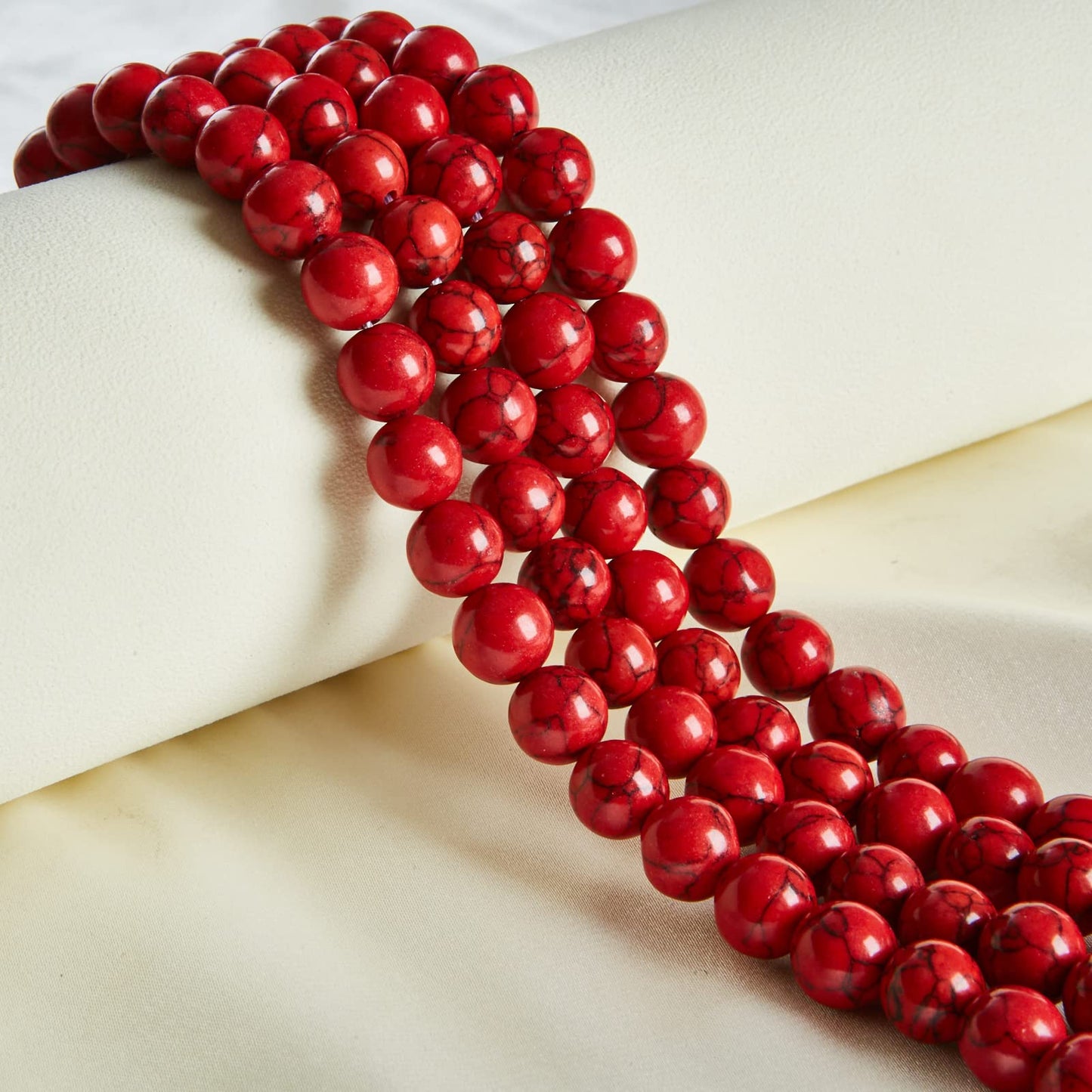 60pcs 6mm Red Turquoise Beads Natural Gemstone Beads Round Loose Beads for Jewelry Making