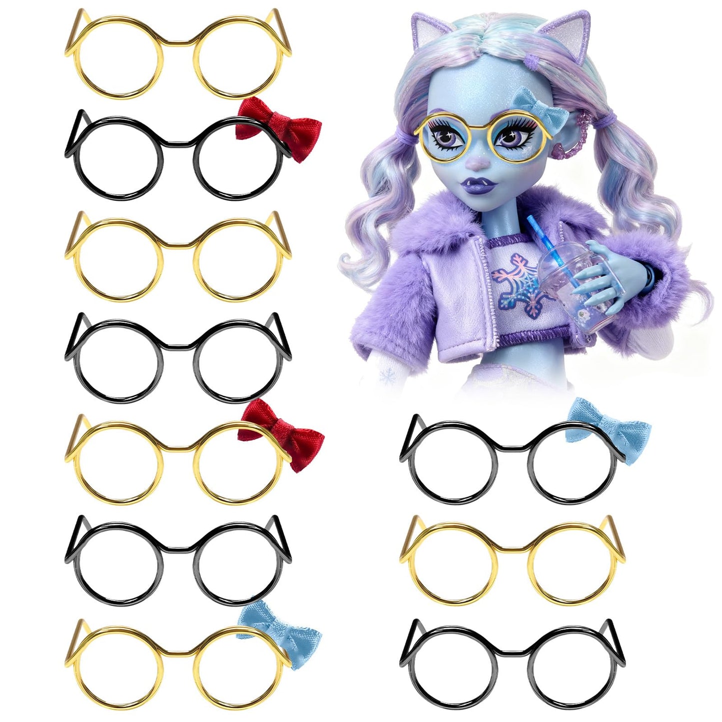 WANIGIF 10 Pcs,Doll Glasses,Mini Metal Wire Rim, Tiny Mini Glasses For Dolls, Plush Dolls Accessories,For Doll Costume,Dolls Dress Up(5 Black + 5 Gold)