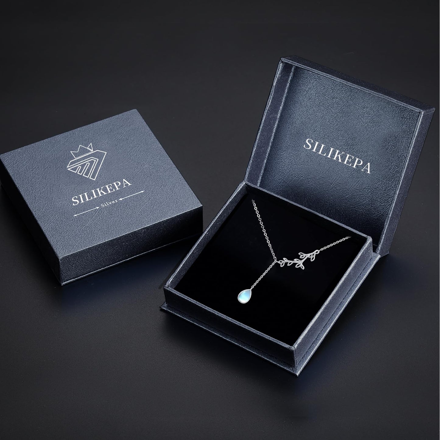 Silikepa Leaf Necklace for Women 925 Sterling Silver Leaf Pendant Necklace Y-Shaped Chain With Moonstone Jewelry Gift for Women