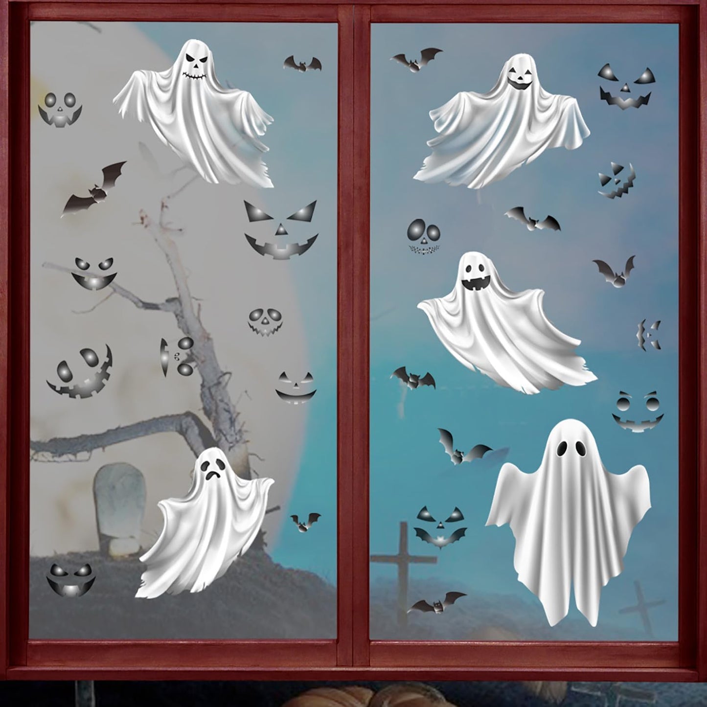 Glow in Dark Ghost Stickers for Halloween Wall Decor - Wooden Fridge Magnets Set with Test Tube Vase, Cute Halloween Window Clings,Gift,Kitchen/Office Magnetic Decor