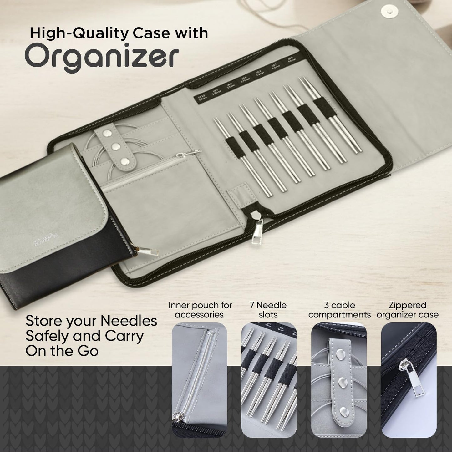 KnitPro Stelo Midi Normal Interchangeable Needle Set 5" (13cm) | 7 US Sizes (2.5 to 8)
