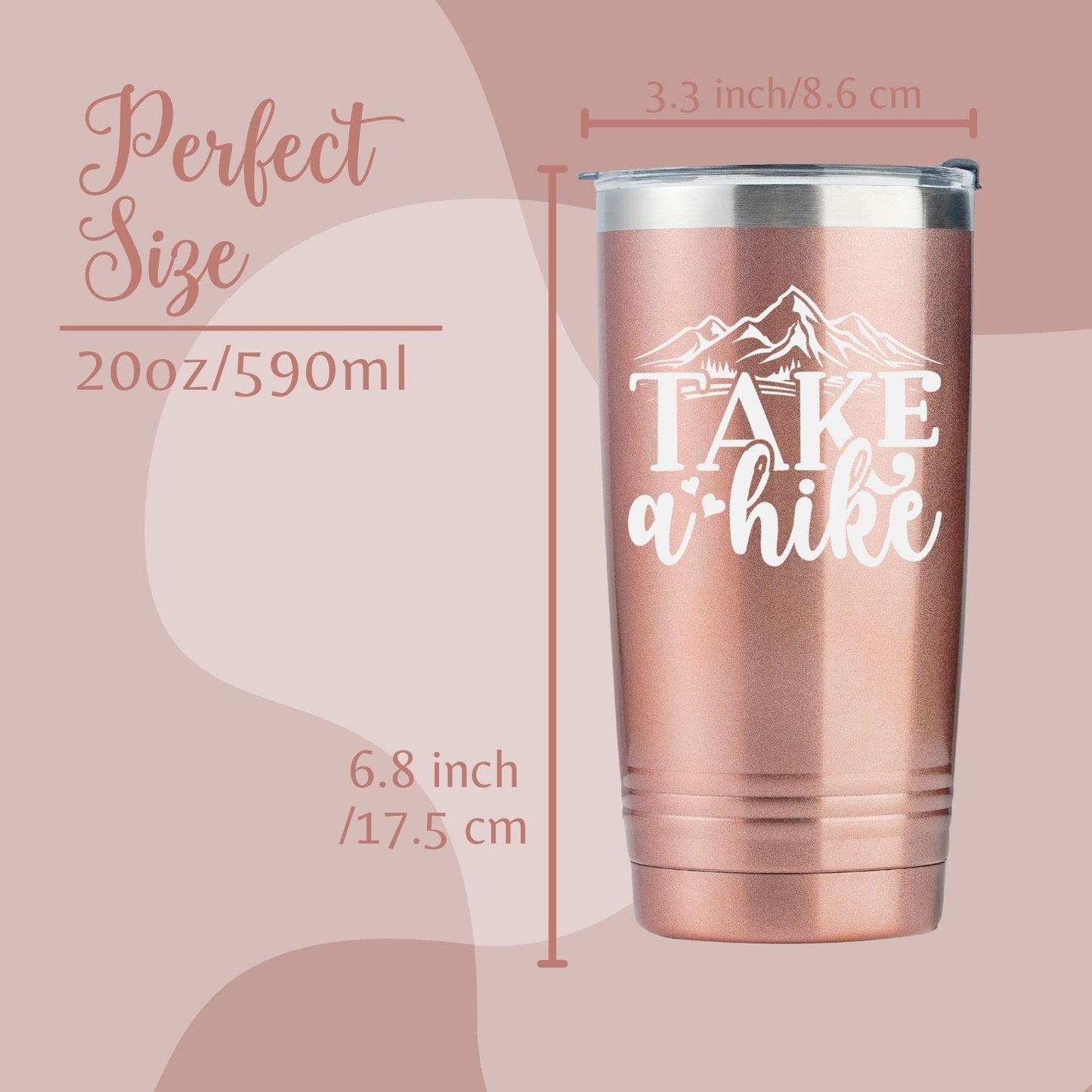 Onebttl Hiking Gifts for Hikers, Women for Christmas, Birthday, 20oz Stainless Steel Mug with Straw & Lid - Take a Hike