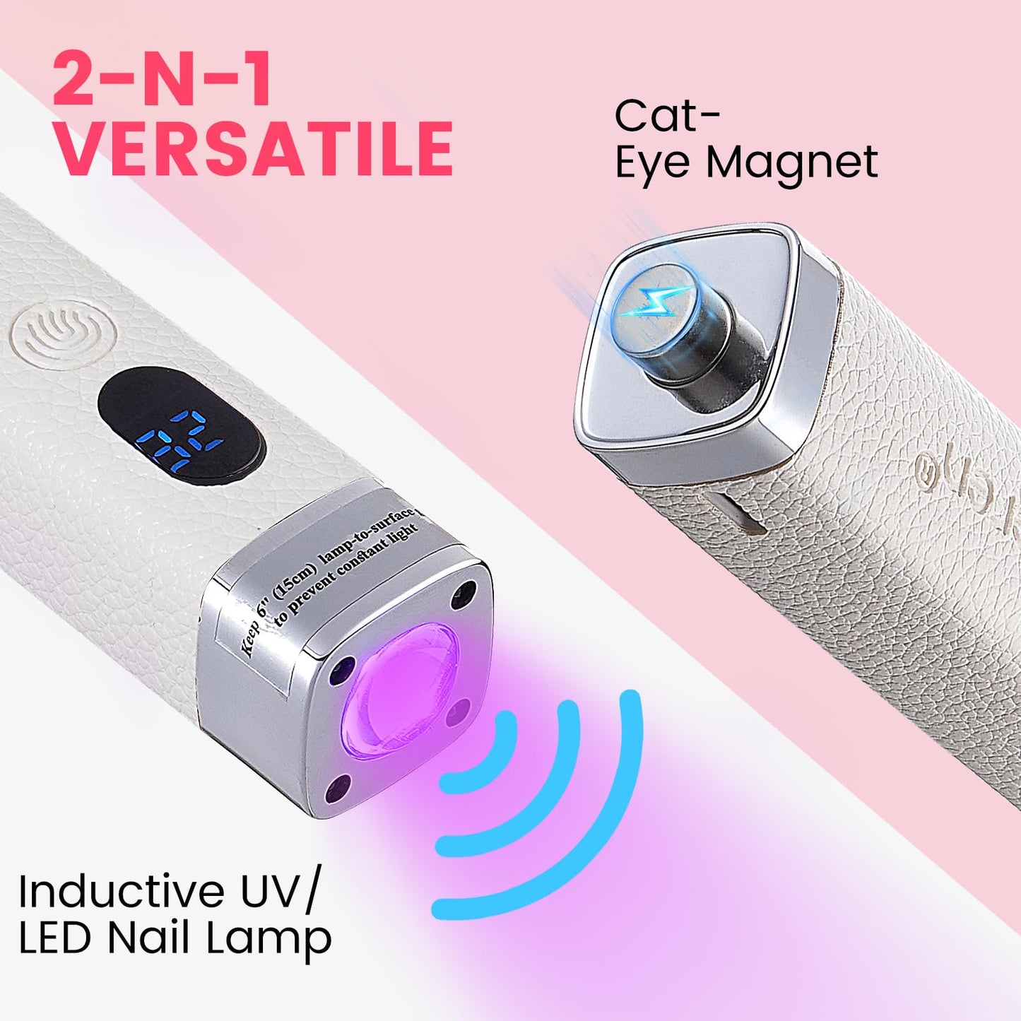 Quaferen Mini Handheld UV Light for Gel Nails with Stand, Rechargeable Flash Cure Nail Lamp with Auto Sensor, Cat Eye Magnet for Fast Drying at Home Salon (White)