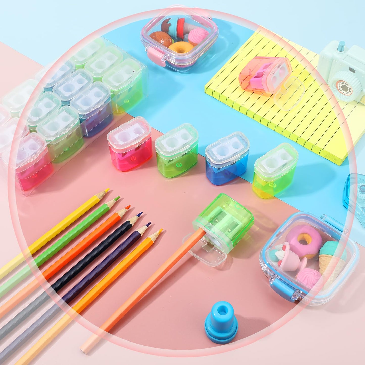 Teling 216 Pcs 180 Pcs Manual Pencil Sharpeners Bulk Handheld Dual Holes Pencil Sharpeners Colorful Portable Compact Sharpener with Lid for Home Office Supply