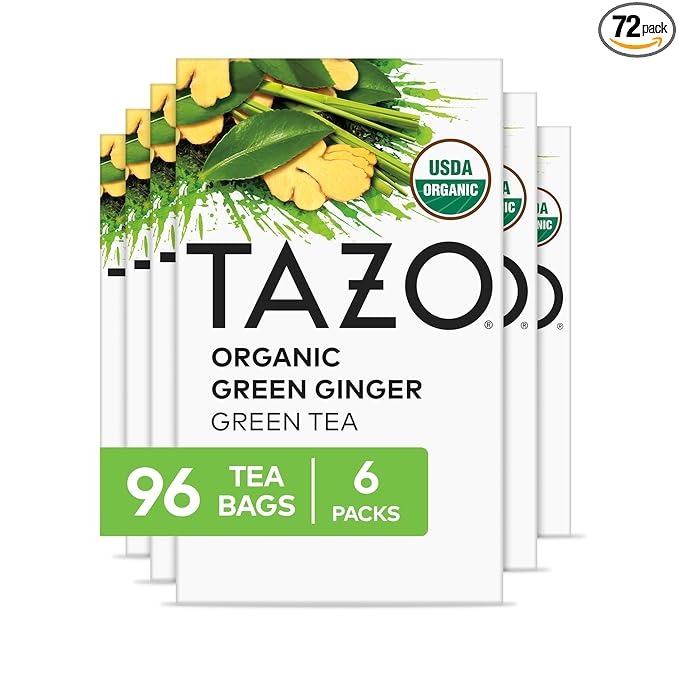 TAZO Organic Green Tea, Green Ginger, 96 Total Tea Bags (16ct - Pack of 6)