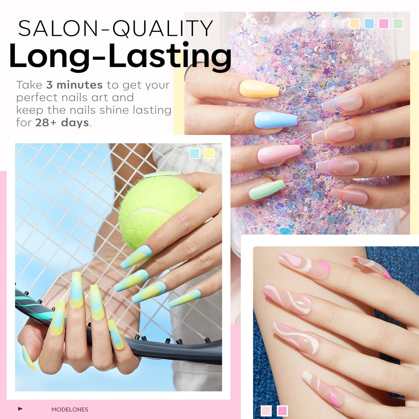 modelones 24Pcs Gel Nail Polish Set, 20 Colors Easter Pastel Gel Polish Set Macaron Colors with Glitter & Glossy & Matte Top + Base Coat Soak Off LED Nail Art Kit Salon at Home