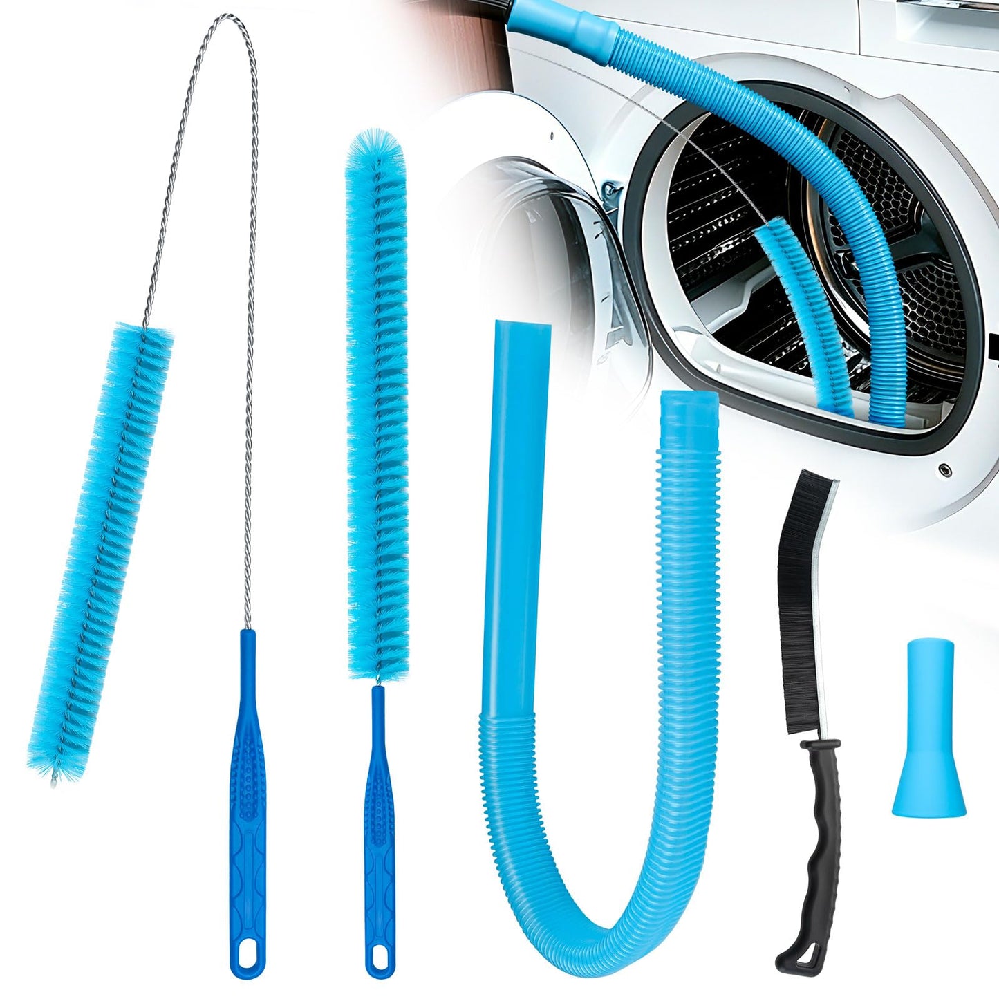 Universal Dryer Vent Cleaner Kit with Vacuum Hose - 4-Piece Lint Brush & Attachment Set for Clothes Dryer, Shop Vac Accessories, Lint Trap Cleaner & Home Maintenance Tools