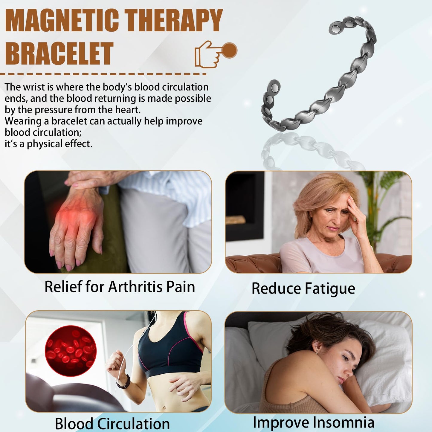 EnerCoppeX Copper Magnetic Bracelet for Women - 99.99% Pure Copper Cuff with 3500 Gauss Healing Magnets (Silver)