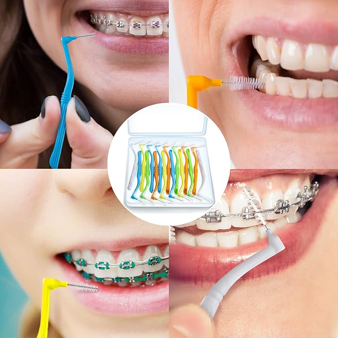 Honeydak 20 Pcs L-Shaped Interdental Brushes 5 Sizes Dental Braces Toothbrush Soft with Non-Slip Handle Angled Head Tooth Picks Floss Sticks Dental Floss Brushes for Oral Cleaning