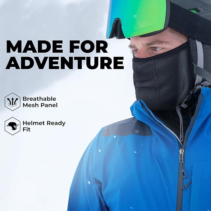 Tough Headwear Half Ski Mask - Warm Fleece Face Mask - Stretch Neck Gaiter Skiing Accessories - Breathable Cold Weather Gear