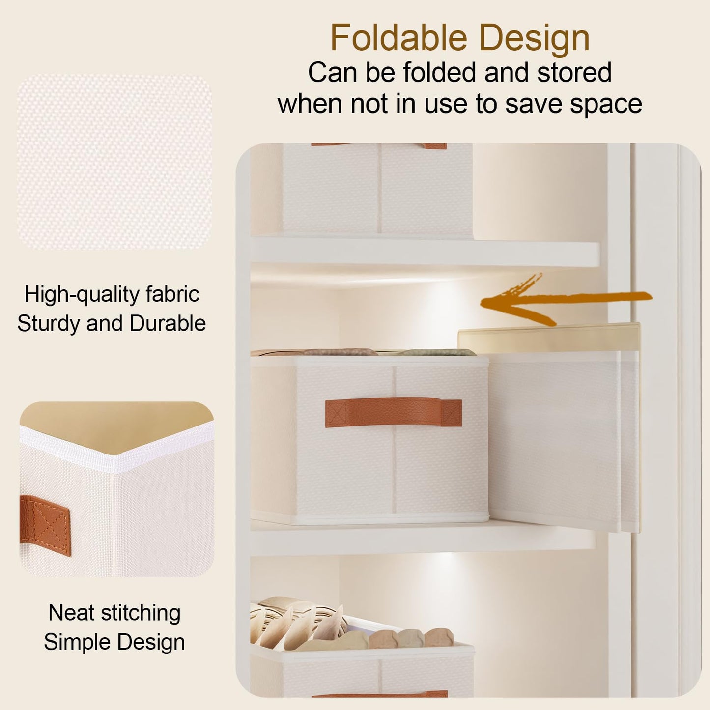 YheenLf Storage Bin, Linen Foldable Clothes Basket, Storage Box Container with Double Handles for Bedroom, Beige, 15x 6 x 5 Inch, 1-Pack