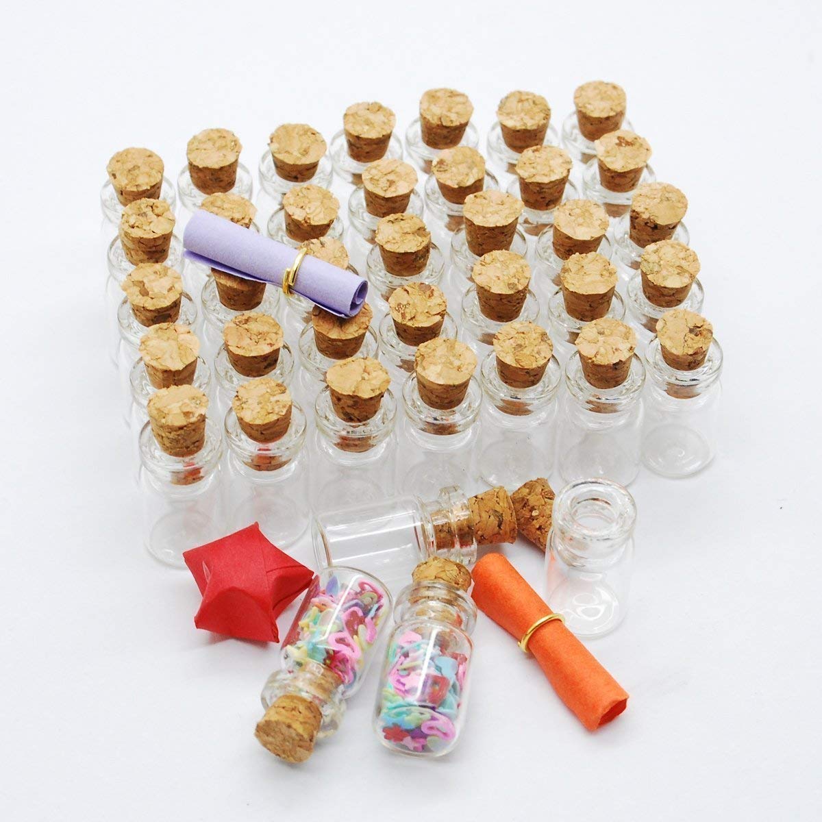 Healthcom 50 Pcs 0.5ML Small Vials Clear Glass Bottles Mini Tiny Jars With Corks and Screws for DIY, Arts, Crafts, Party Favors, Decoration