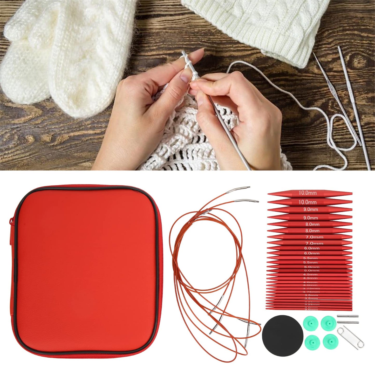 Fayelume Interchangeable Knitting Needles, Circular Knitting Needles Set, with Storage Case and Extension Cable Knit, for Beginners, 3 MM to 10 MM